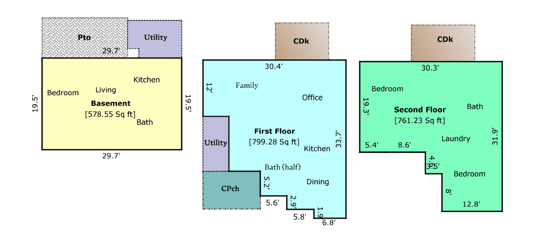 Building sketch with room-by-room measurements